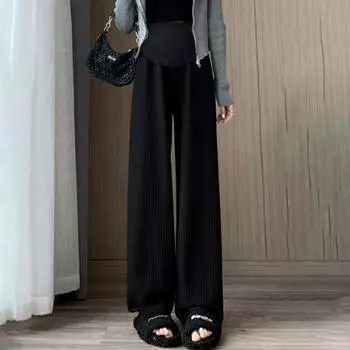 Брюки для беременных с высокой талией на резинке, прямые широкие длинные брюки, однотонные тонкие брюки, одежда для беременных 2XL синий