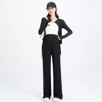 Брюки для беременных Весна и лето Маленькие широкие брюки для беременных Верхняя одежда Прямые брюки с завязками Весна и лето XXL чёрный