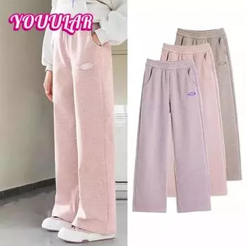 Брюки для девочек 2024 Осень Широкие брюки Хлопковые повседневные спортивные брюки 120 фиолетовый