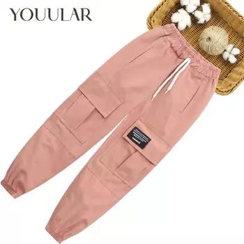 Брюки для девочек, брюки-карго с буквами для девочек, детские брюки с карманами, повседневная детская одежда для девочек 110