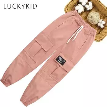 Брюки для девочек, брюки-карго с буквами для девочек, детские брюки с карманами, повседневная детская одежда для девочек 110