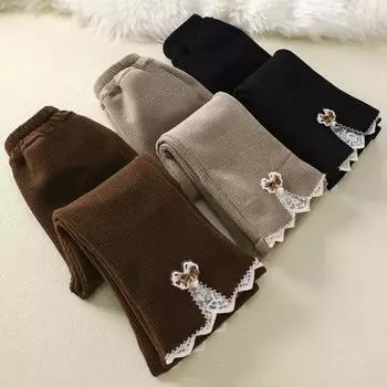 Брюки для девочек, детские, осень-зима, милые, расклешенные, детские брюки, новые, однотонные, модные, детские брюки, одежда 80 кофейный