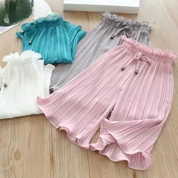 Брюки для девочек, летняя детская одежда, свободная тонкая летняя детская модная летняя одежда, штаны от комаров, хакама для девочек 100 зелёный