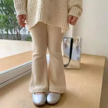 Брюки для девочек, однотонные полосатые расклешенные брюки, детские длинные брюки 9 кофейный