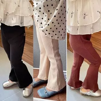 Брюки для девочек, осенние и зимние однотонные детские брюки, расклешенные брюки для отдыха, От 2 до 10 лет 2T/90cm белый