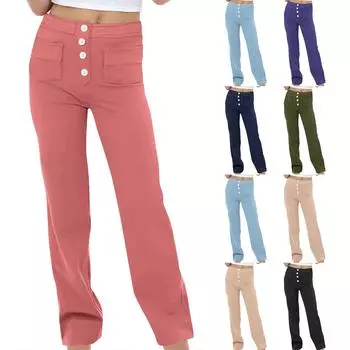 Брюки для девочек с высокой талией - повседневные брюки с широкими штанинами и пуговицами 130 армия зеленый