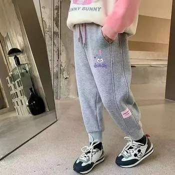 Брюки для девочек весна и осень 2024 года, новая утолщенная бархатная верхняя одежда, спортивные штаны-корсеты для девочек, свободные повседневные спортивные штаны 110Cm is recommended to wear about 100cm in height