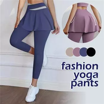 Брюки для фитнеса и йоги с юбкой, женские спортивные леггинсы из двух частей, спортивные леггинсы с эффектом пуш-ап, узкие брюки для бега L чёрный