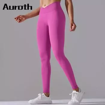 Брюки для йоги Auroth, женские леггинсы для спортзала, бесшовные однотонные спортивные штаны, быстросохнущие колготки для бега S синий