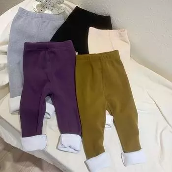 Брюки для йоги для девочек, однотонные эластичные плюшевые леггинсы с эластичной талией и утолщенные леггинсы 13 серый