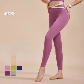 Брюки для йоги для женщин с высокой талией и ягодицами, спортивные брюки контрастного цвета, облегающие брюки для фитнеса, V-образная талия для осени и зимы S