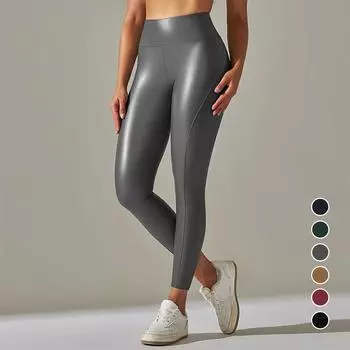 Брюки для йоги из искусственной кожи, женские летние эластичные сексуальные тонкие узкие леггинсы с высокой талией, повседневные брюки для бега M зелёный