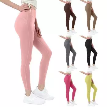 Брюки для йоги с девятью точками, брюки для фитнеса с персиковой посадкой T-Less, быстросохнущие спортивные брюки - красивые L чёрный