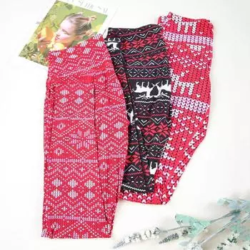 Брюки для йоги с принтом, женские леггинсы для бега с подтяжкой ягодиц, тонкие колготки для тренировок, повседневная рождественская одежда S