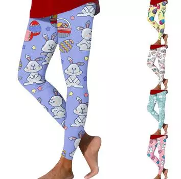 Брюки для йоги с высокой талией для женщин и девочек, красочные забавные эластичные леггинсы с принтом Пасхи для тренировок, колготки L