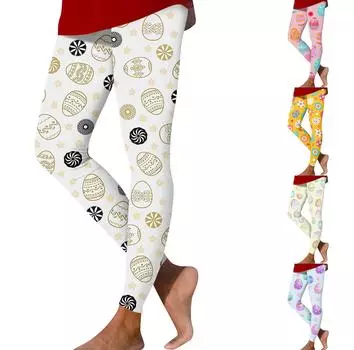 Брюки для йоги с высокой талией для женщин и девочек, красочные забавные эластичные леггинсы с принтом Пасхи для тренировок, колготки L