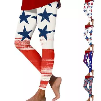 Брюки для йоги с высокой талией для женщин и девочек, эластичные леггинсы с цветным принтом для тренировок, колготки L синий