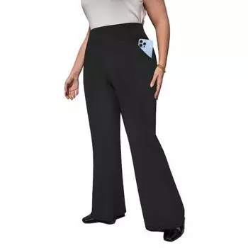 Брюки для йоги с высокой талией, женские леггинсы полной длины с эластичной талией, однотонные, с карманами, спортивного стиля, расклешенные 3XL