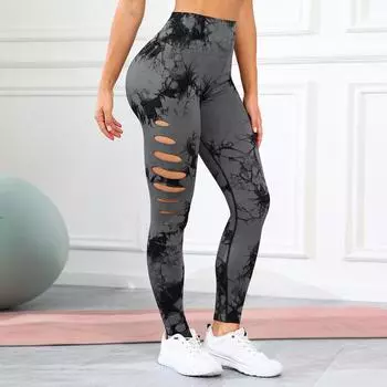 Брюки для йоги Tie Dye, сексуальные полые спортивные леггинсы с высокой талией и пуш-ап, узкие женские спортивные штаны для фитнеса, спортивная одежда S