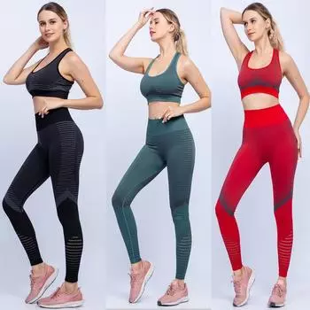 Брюки для йоги в европейском и американском стиле, состоящие из двух частей, с высокой талией, одежда для фитнеса, йоги, женские леггинсы, костюм S чёрный