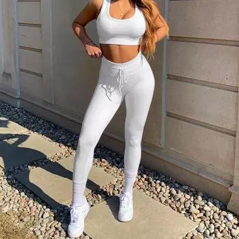 Брюки для йоги в рубчик с высокой талией для женщин - повседневные женские леггинсы Tossy, бесшовные леггинсы для спортзала, спортивные брюки для йоги S белый
