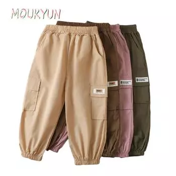 Брюки для мальчиков и девочек 4 цвета 90-140 весна осень повседневные детские комбинезоны брюки свободные брюки 90 хаки