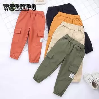 Брюки для мальчиков и девочек, повседневные брюки на весну и осень, детские комбинезоны, женские брюки, свободные брюки 140 чёрный