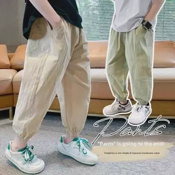 Брюки для мальчиков из хлопка и льна с защитой от комаров: Летние повседневные спортивные брюки 2023 года 120cm зелёный