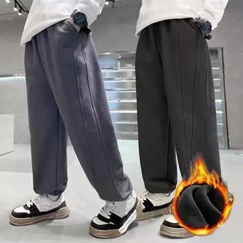 Брюки для мальчиков, новые детские брюки среднего и большого размера, детские прямые свободные брюки для отдыха, осенняя детская одежда 120 чёрный