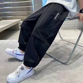 Брюки для мальчиков, новые детские универсальные брюки на кулиске, детские повседневные прямые брюки 120 чёрный