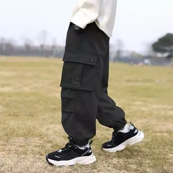 Брюки для мальчиков новые детские водонепроницаемые брюки модные брюки для детей среднего и старшего возраста брюки-стринги брюки на шнурке 120 [Recommended 105-115 height within 20 kg]