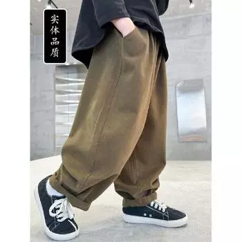 Брюки для мальчиков, повседневные рабочие брюки, весенне-осенняя детская мода для больших мальчиков, свободные брюки, модные брюки до щиколотки 120 коричневый