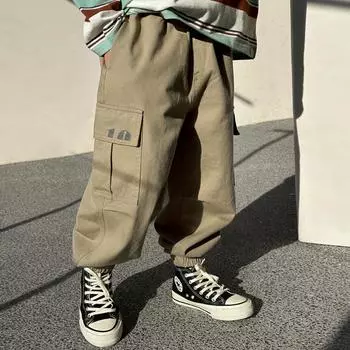 Брюки для мальчиков, повседневные рабочие брюки, весенне-осенняя детская мода для больших мальчиков, свободные брюки, модные брюки до щиколотки 120 чёрный