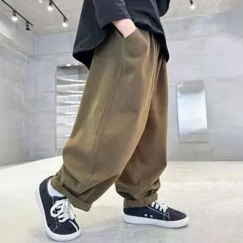 Брюки для мальчиков, повседневные рабочие брюки, весенне-осенняя детская мода для больших мальчиков, свободные брюки, модные брюки до щиколотки 120 чёрный