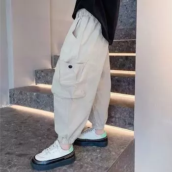 Брюки для мальчиков, повседневные рабочие брюки, весенне-осенняя детская мода для больших мальчиков, свободные брюки, модные брюки до щиколотки 120 зелёный