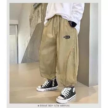 Брюки для мальчиков, повседневные рабочие брюки, весенне-осенняя детская мода для больших мальчиков, свободные брюки, модные брюки до щиколотки 120 чёрный