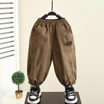 Брюки для мальчиков, повседневные рабочие брюки, весенне-осенняя детская мода для больших мальчиков, свободные брюки, модные брюки до щиколотки 120 чёрный