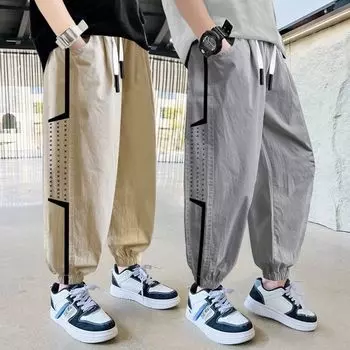 Брюки для мальчиков, повседневные рабочие брюки, весенне-осенняя детская мода для больших мальчиков, свободные брюки, модные брюки до щиколотки 120 хаки