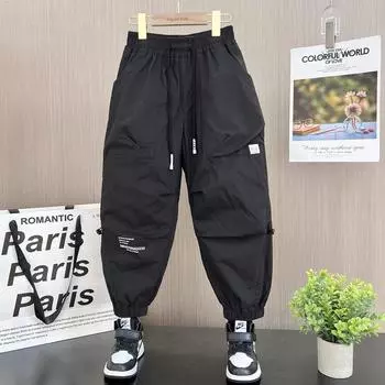 Брюки для мальчиков, повседневные рабочие брюки, весенне-осенняя детская мода для больших мальчиков, свободные брюки, модные брюки до щиколотки 120 хаки