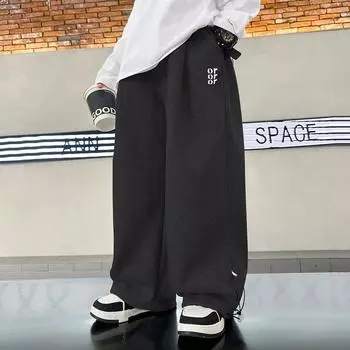 Брюки для мальчиков Весенние и осенние модели Свободные широкие брюки для мальчиков Повседневные брюки Большие детские брюки 170 чёрный