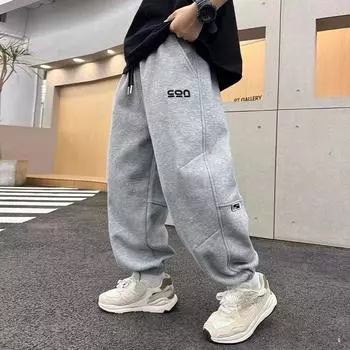 Брюки для мальчиков, весенние и осенние модели, детские осенние спортивные брюки, спортивные брюки для больших детей, осенние модели 170 чёрный