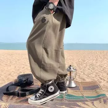 Брюки для мальчиков весна-лето-осень Брюки для детей и подростков Тонкие детские спортивные прямые брюки Модные брюки с тремя полосками Модные 120 коричневый