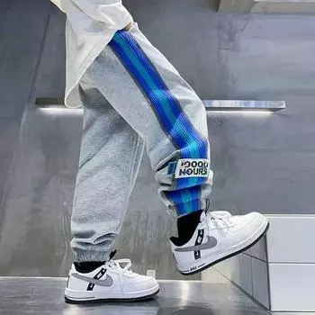 Брюки для мальчиков весна-лето-осень Брюки для детей и подростков Тонкие детские спортивные прямые брюки Модные брюки с тремя полосками Модные 120 чёрный