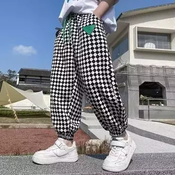 Брюки для мальчиков весна-лето-осень Брюки для детей и подростков Тонкие детские спортивные прямые брюки Модные брюки с тремя полосками Модные 100 чёрный