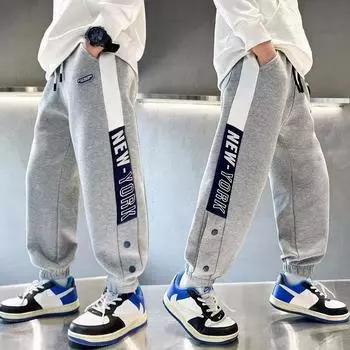 Брюки для мальчиков весна-лето-осень Брюки для детей и подростков Тонкие детские спортивные прямые брюки Модные брюки с тремя полосками Модные 120 синий