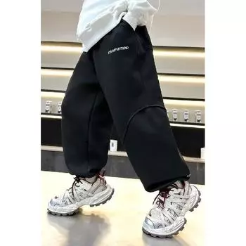 Брюки для мальчиков весна-лето-осень Брюки для детей и подростков Тонкие детские спортивные прямые брюки Модные брюки с тремя полосками Модные 120 чёрный