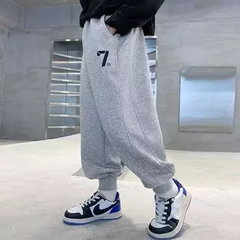 Брюки для мальчиков весна-лето-осень Брюки для детей и подростков Тонкие детские спортивные прямые брюки Модные брюки с тремя полосками Модные 110 серый