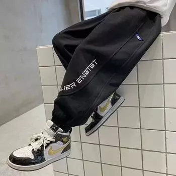 Брюки для мальчиков весна-лето-осень Брюки для детей и подростков Тонкие детские спортивные прямые брюки Модные брюки с тремя полосками Модные 110 чёрный