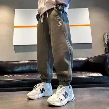 Брюки для мальчиков весна-лето-осень Брюки для детей и подростков Тонкие детские спортивные прямые брюки Модные брюки с тремя полосками Модные 120 темно-зеленого