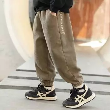 Брюки для мальчиков весна-лето-осень Брюки для детей и подростков Тонкие детские спортивные прямые брюки Модные брюки с тремя полосками Модные 120 хаки